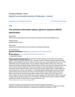 The Minimum Information About a Genome Sequence (MIGS) Specification