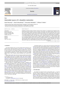 Asteroidal Source of L Chondrite Meteorites ∗ David Nesvorný A, , David Vokrouhlický A,B, Alessandro Morbidelli A,C, William F