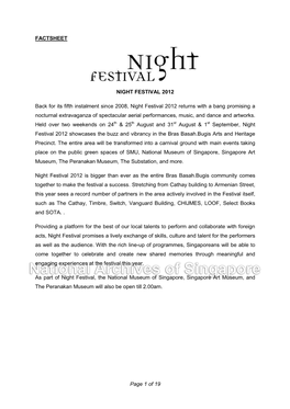 Of 19 FACTSHEET NIGHT FESTIVAL 2012 Back for Its Fifth Instalment