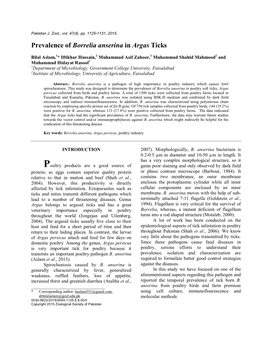 Prevalence of Borrelia Anserina in Argas Ticks