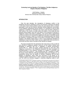 Contesting Land and Identity in the Periphery: the Moro Indigenous People of Southern Philippines*