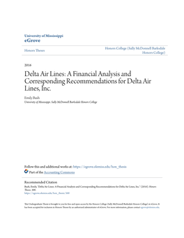 Delta Air Lines: a Financial Analysis and Corresponding Recommendations for Delta Air Lines, Inc