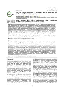 Effects of Suillus Collinitus (Fr.) Kuntze Extracts on Genotoxicity and Proliferation of Human Lymphocytes