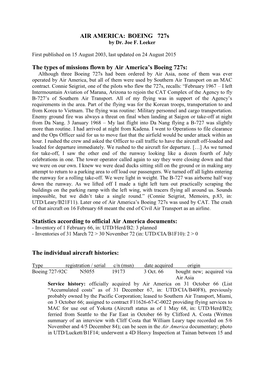 The Types of Missions Flown by Air America's Boeing 727S