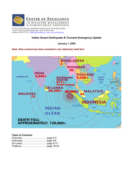 Indian Ocean Earthquake & Tsunami Emergency Update