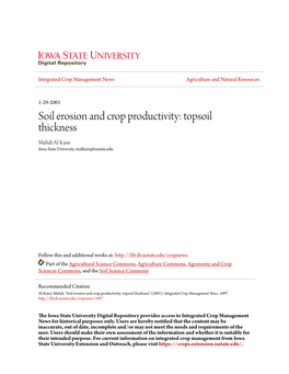 Soil Erosion and Crop Productivity: Topsoil Thickness Mahdi Al-Kaisi Iowa State University, Malkaisi@Iastate.Edu