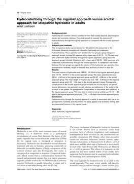 Hydrocelectomy Through the Inguinal Approach Versus Scrotal Approach for Idiopathic Hydrocele in Adults Adel Lasheen