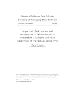 Impacts of Plant Invaders and Management Techniques on Native Communities : Ecological and Social Perspectives at Regional and Global Levels
