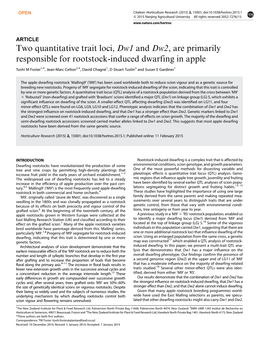 Two Quantitative Trait Loci, Dw1 and Dw2, Are Primarily Responsible for Rootstock-Induced Dwarfing in Apple