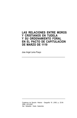 Las Relaciones Entre Moros Y Cristianos En Tudela Y Su Ordenamiento Foral En El Pacto De Capitulación De Marzo De 1119