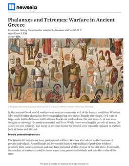 Phalanxes and Triremes: Warfare in Ancient Greece by Ancient History Encyclopedia, Adapted by Newsela Staff on 08.08.17 Word Count 1,730 Level 1230L