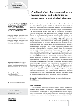 Combined Effect of End-Rounded Versus Tapered Bristles and a Dentifrice on Plaque Removal and Gingival Abrasion