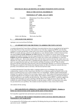 Minutes of Regular Meeting of Market Weighton Town Council