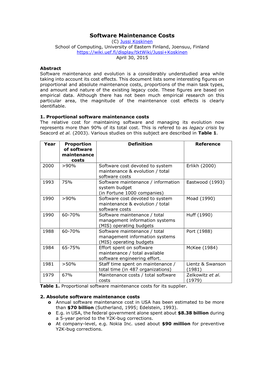 Software Maintenance Costs