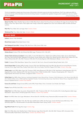 Ingredient Listing Page 1 of 4