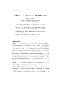 GALOIS MODULE STRUCTURE of FIELD EXTENSIONS Patrik