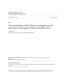 An Examination of the Chinese Immigrant Social Movements During