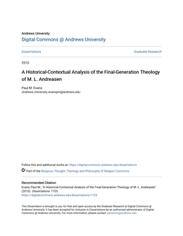 A Historical-Contextual Analysis of the Final-Generation Theology of M. L. Andreasen