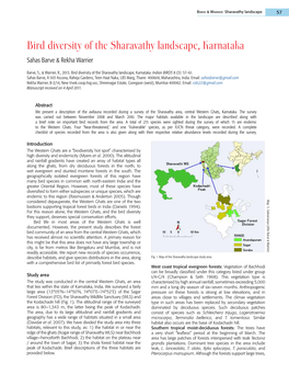 Bird Diversity of the Sharavathy Landscape, Karnataka Sahas Barve & Rekha Warrier