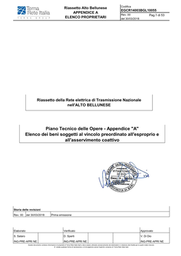 Appendice "A" Elenco Dei Beni Soggetti Al Vincolo Preordinato All'esproprio E All'asservimento Coattivo