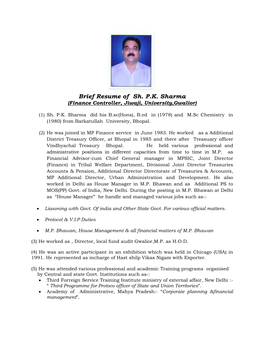 Brief Resume of Sh. PK Sharma