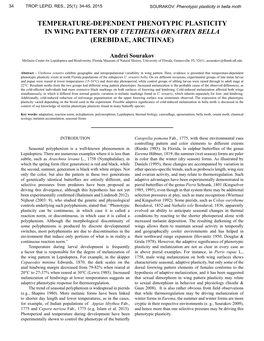 Temperature-Dependent Phenotypic Plasticity in Wing Pattern of Utetheisa Ornatrix Bella (Erebidae, Arctiinae)