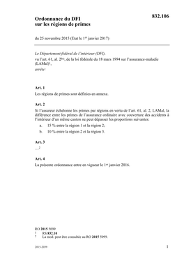 Ordonnance Du DFI Sur Les Régions De Primes 832.106