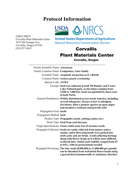 Propagation Protocol for Production of Anaphalis Margaritacea (L.) Benth