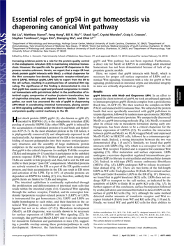 Essential Roles of Grp94 in Gut Homeostasis Via Chaperoning Canonical Wnt Pathway