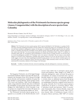 Anura: Craugastoridae) with the Description of a New Species from Colombia