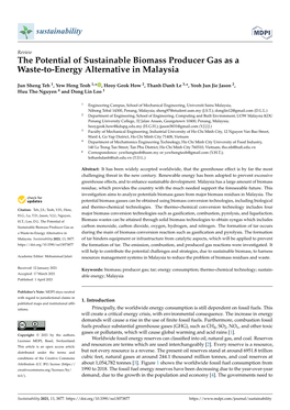 The Potential of Sustainable Biomass Producer Gas As a Waste-To-Energy Alternative in Malaysia