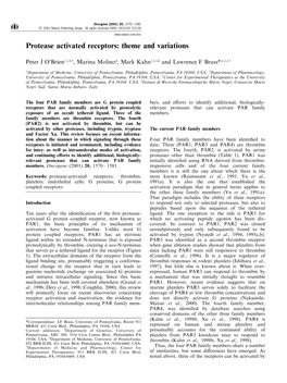 Protease Activated Receptors: Theme and Variations