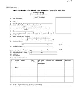 Hemwati Nandan Bahuguna Uttarakhand Medical University, Dehradun Declaration Form 2 0 1 - 1