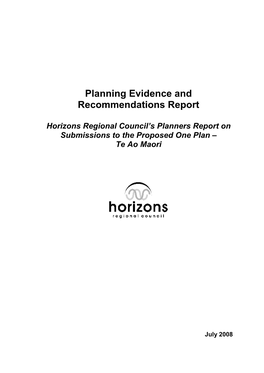 Planning Evidence and Recommendations Report