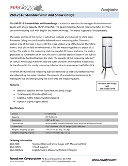 260-2510 Standard Rain and Snow Gauge