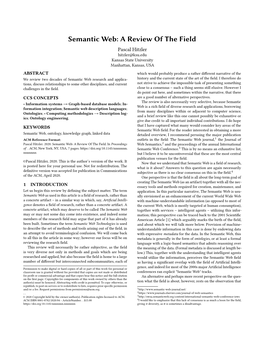 Semantic Web: a Review of the Field Pascal Hitzler Hitzler@Ksu.Edu Kansas State University Manhattan, Kansas, USA