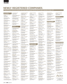 NEWLY REGISTERED COMPANIES a Selected Listing Comprising Companies with Issued Capital Between $200,000 and $5 Million (September-October 2017)