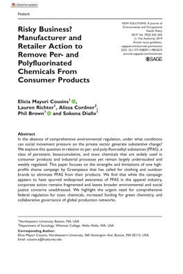 Risky Business? Manufacturer and Retailer Action to Remove Per- and Polyfluorinated Chemicals from Consumer Products