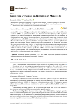 Geometric Dynamics on Riemannian Manifolds