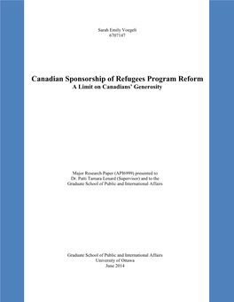 Canadian Sponsorship of Refugees Program Reform