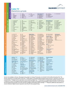 Cable TV Channel Line-Up Guide