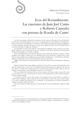 Ecos Del Rexurdimento. Las Canciones De Juan José Castro Y Roberto Caamaño Con Poemas De Rosalía De Castro 1