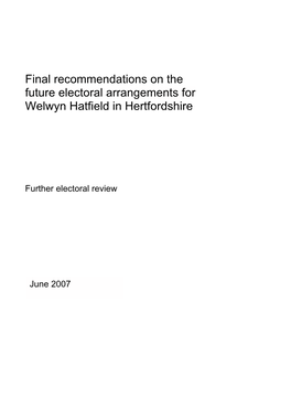 Final Recommendations on the Future Electoral Arrangements for Welwyn Hatfield in Hertfordshire