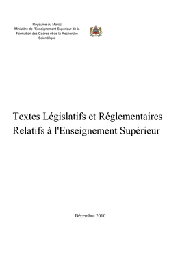 Textes Législatifs Et Réglementaires Relatifs À L'enseignement Supérieur