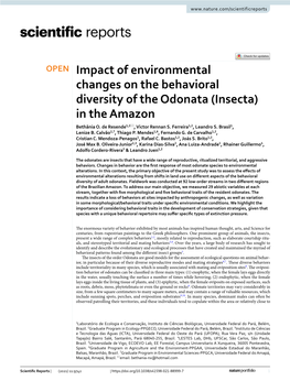 Impact of Environmental Changes on the Behavioral Diversity of the Odonata (Insecta) in the Amazon Bethânia O