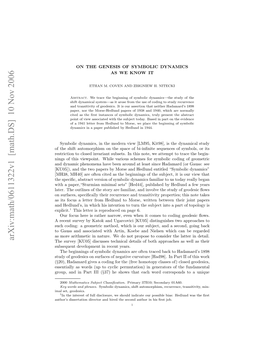 Arxiv:Math/0611322V1 [Math.DS] 10 Nov 2006 Sisfcsalte Rmhdudt Os,Witnbtent Between Int Written Subject the Morse, Turn to to Intention Hedlund His Explicit