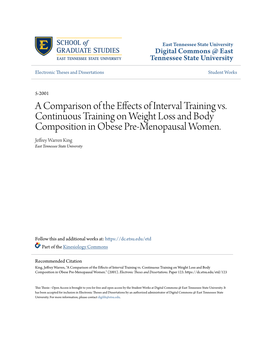 A Comparison of the Effects of Interval Training Vs. Continuous Training on Weight Loss and Body Composition in Obese Pre-Menopausal Women