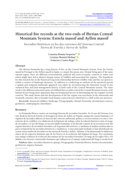 Historical Fire Records at the Two Ends of Iberian Central Mountain System: Estrela Massif and Ayllón Massif