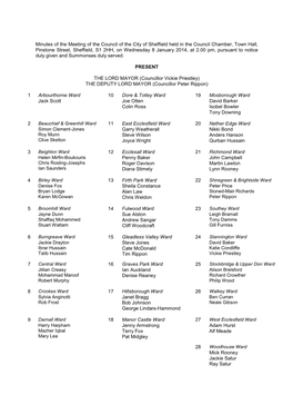 Minutes of the Meeting of the Council of the City of Sheffield Held in the Council Chamber, Town Hall, Pinstone Street, Sheffiel