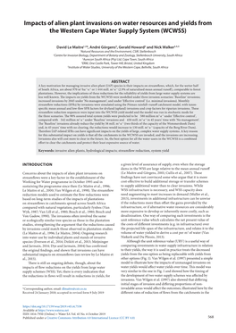 Impacts of Alien Plant Invasions on Water Resources and Yields from the Western Cape Water Supply System (WCWSS)